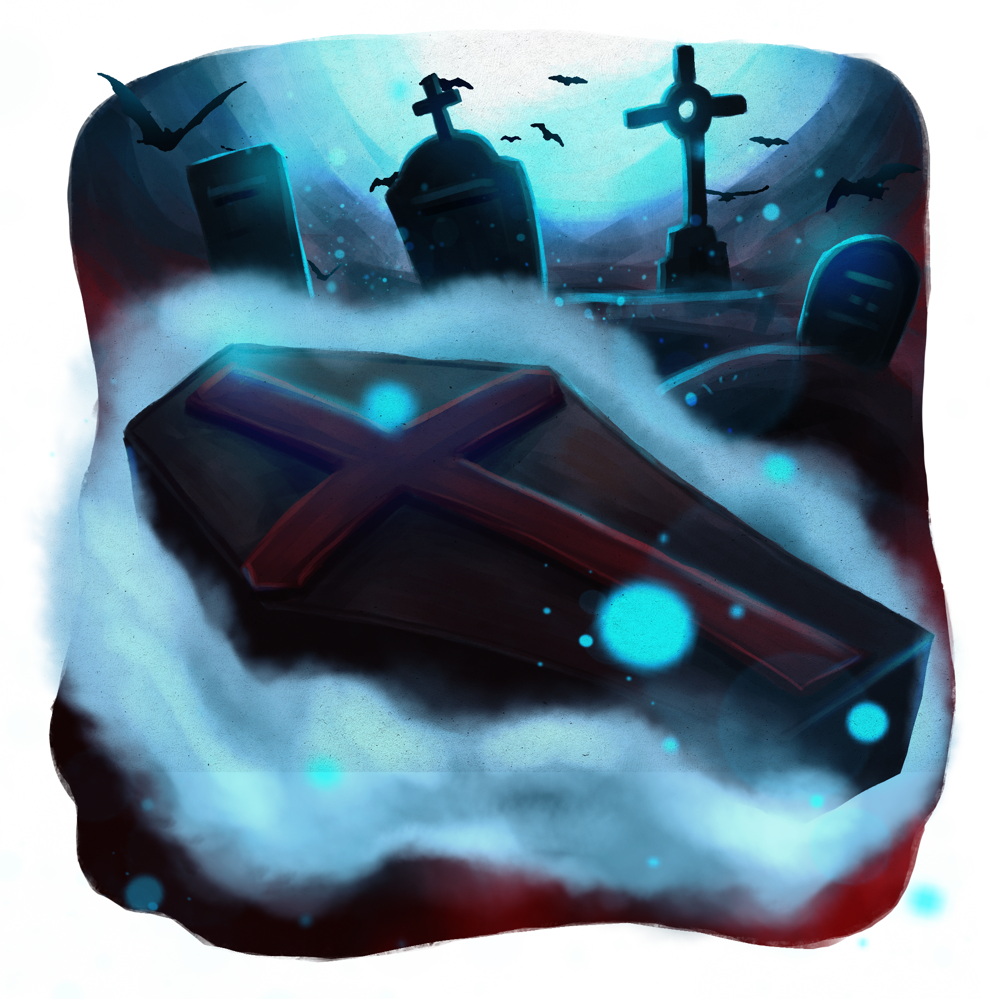 Coffin and hearse graveyard artwork